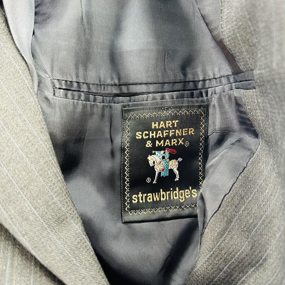 Hart Schaffner Marx Suit Jacket Mens 44R Gray Pinstripe Classic Fit Two Button - Picture 7 of 16